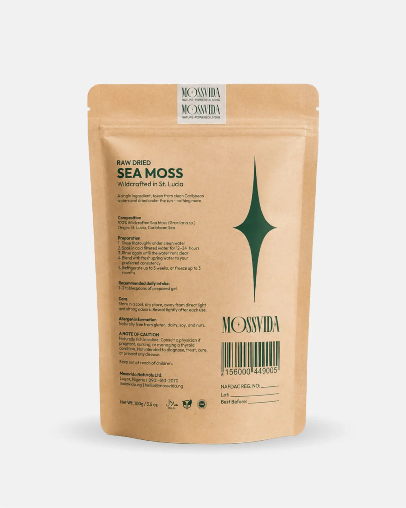 Raw dried sea moss Nigeria — wildcrafted St. Lucia Mossvida 100g
